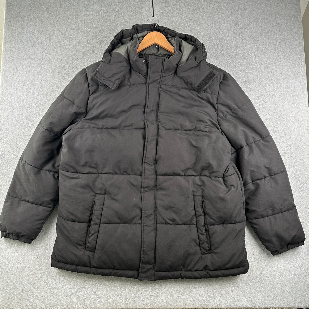 St. John's Bay Puffer Jacket Mens 2XLT Quilted Black Water Resistant Hooded